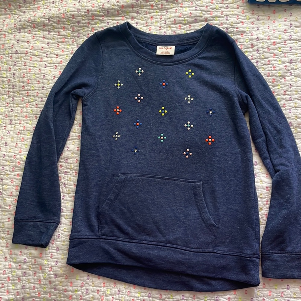 Navy blue tunic style sweatshirt - size large 10/12